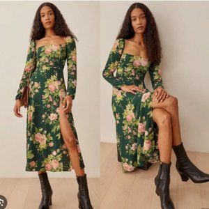 Reformation Sigmund green floral midi dress size 0